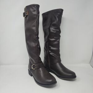 XOXO Riding Boots Womens 5.5 Brown Minkler Buckle Zip Shoes Faux Leather